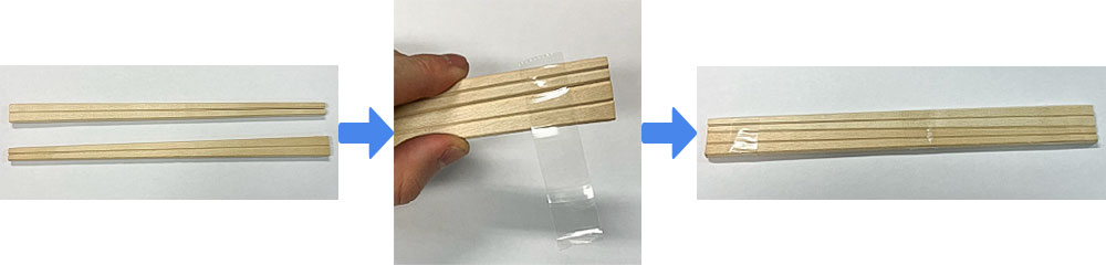 ２膳のわりばしを組み合わせて1個の橋をつくる参考画像